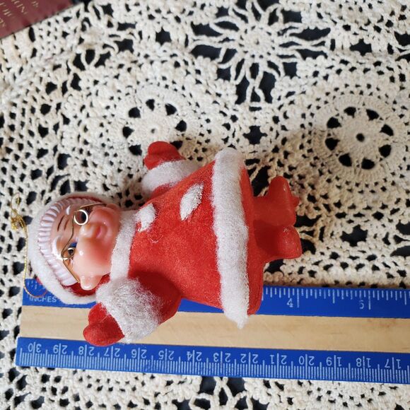 Cute MCM Vintage Christmas Red Flocked Mrs Claus Ornament 4" Made in Hong Kong - Picture 6 of 8